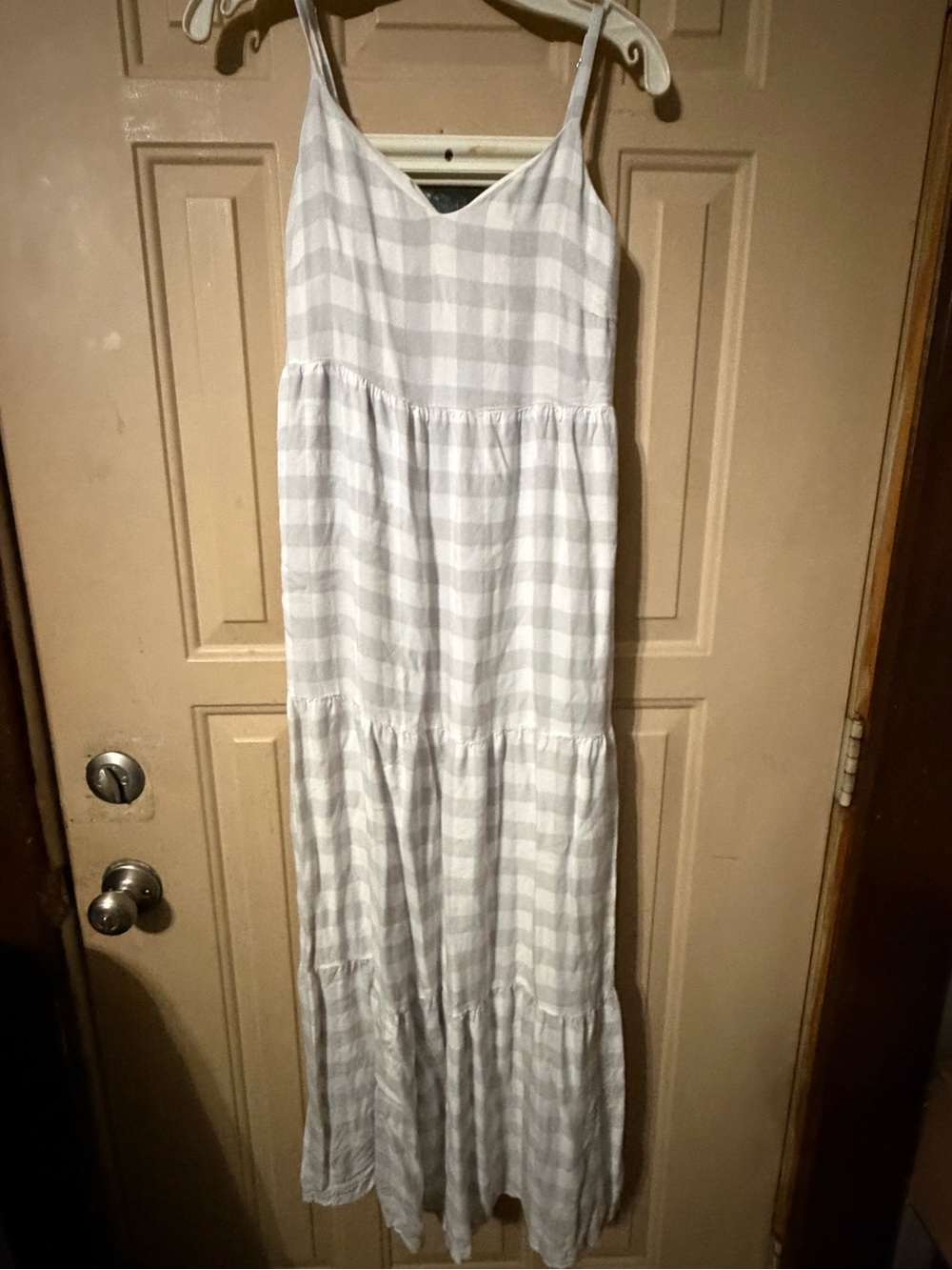 Soma Light Gray and White Sleeveless Tiered Dress